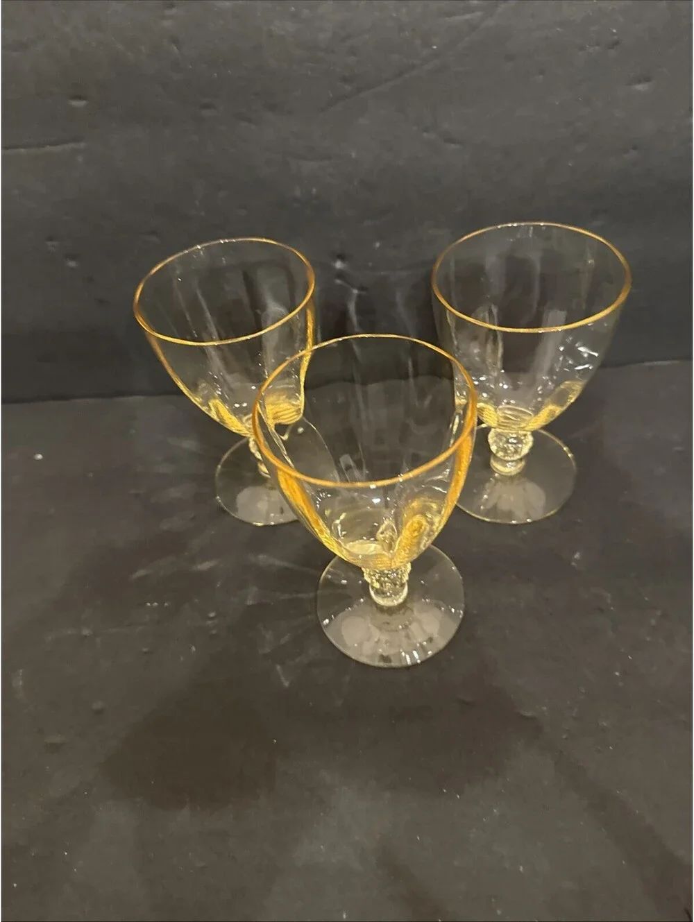 Cambridge Aurora (3) Mandarin Gold Yellow Wine Cordial Glasses 4 1/8” H X 2 5/8”